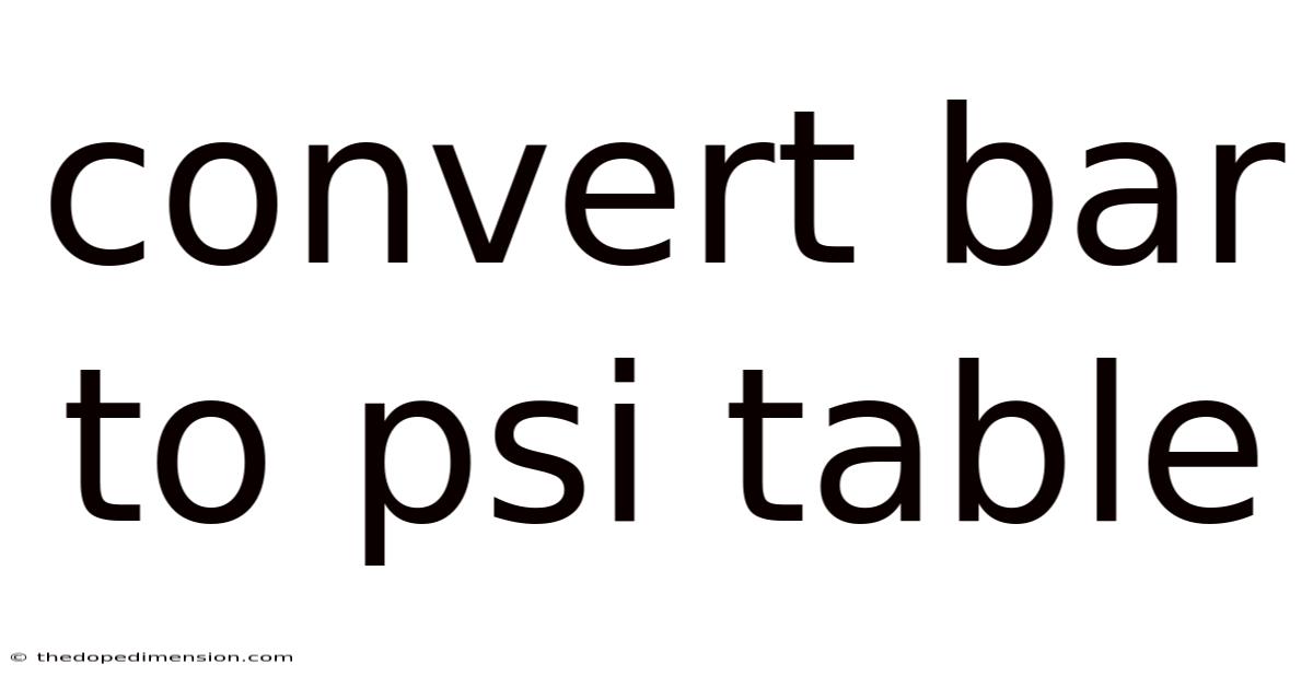 Convert Bar To Psi Table
