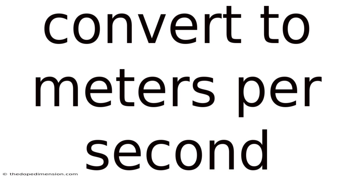Convert To Meters Per Second